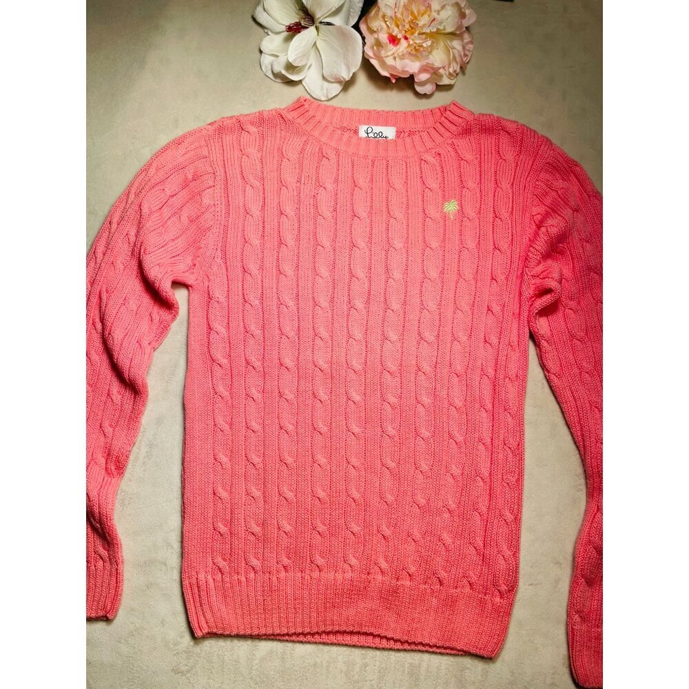 Lilly Pulitzer Womens Cable Knit Sweater Pink XS 100% Cotton Preppy Y2K Classic